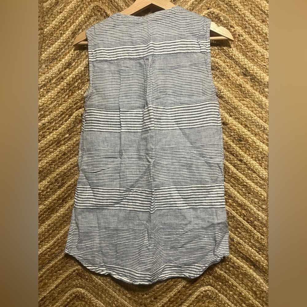 Vineyard Vines Camp Popover Linen Sleeveless Blue & White Striped Top,Size 2 - Picture 4 of 7